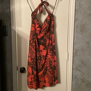 COPY - Tommy Bahama Lotus Rain Halter Dress. Brown and coral. Size L (12/14)
